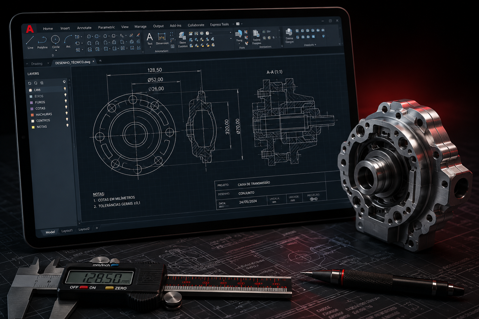 Desenho técnico 2D desenvolvido no AutoCAD
